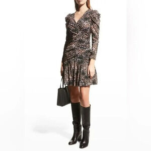 DVF  Viviette wrap-effect ruched printed stretch mesh mini dress